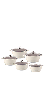 casserole cream, stockpot cream, cookware set cream, beige cookware, white cookware