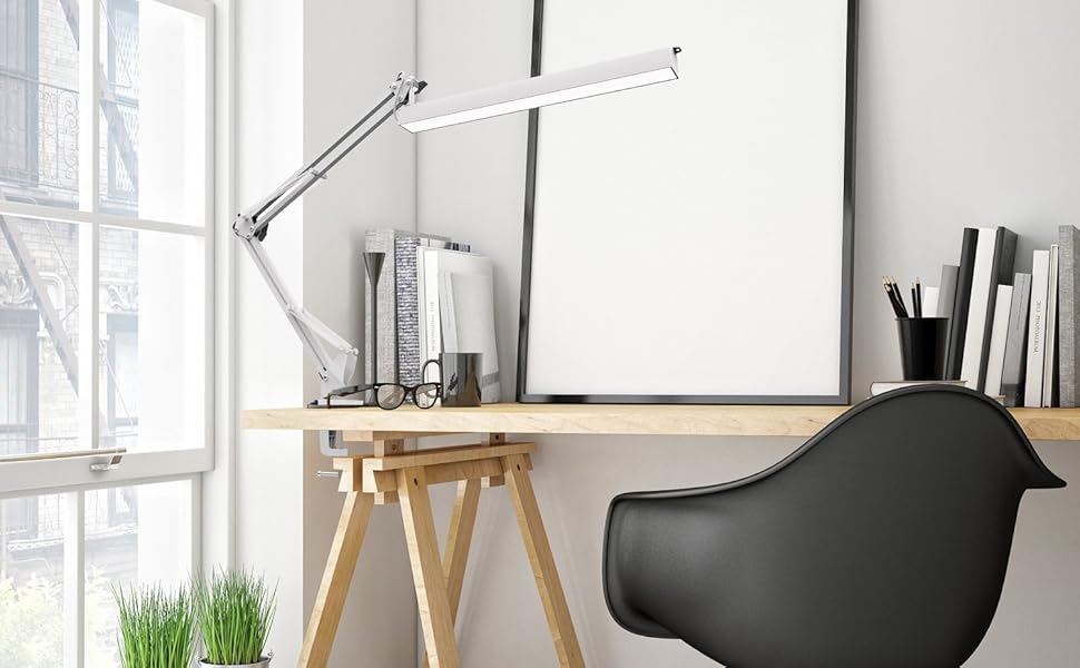 YOUKOYI LED Desk Lamp Dimmable 5700K Daylight Clamp on Desk Lamp Swing