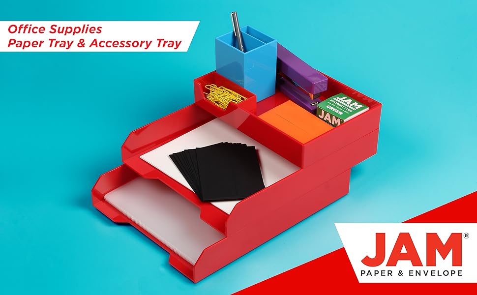 JAM PAPER Stackable Paper Trays White Desktop Document