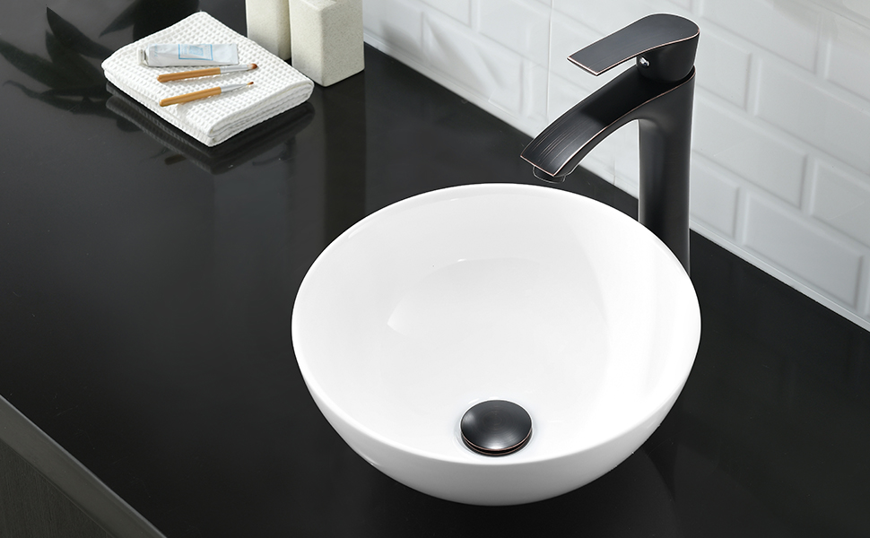 VASOYO 13"x13" Round Bathroom Sink Above Counter White Vessel Sink