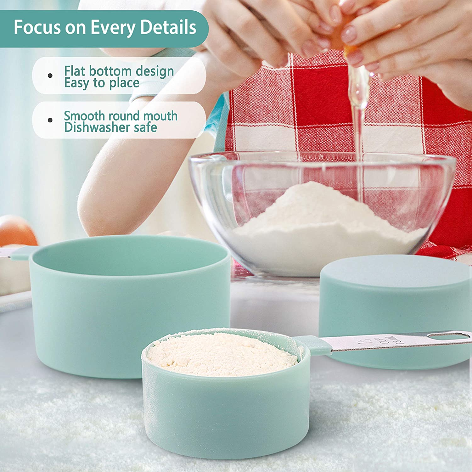 Measuring Cups & Spoon Set Stainless Steel and Plastics Combo with Handles for Cooking & Baking Cakes (Set of 4 Cups and 4 Spoons), Grey