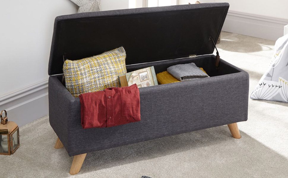 Cassapanca Pouf Contenitore Poggiapiedi Camera da Letto Panca Sgabello Struttura in Legno