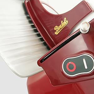 berkel home line 250 electric food slicer for home use slices fruits, veggies, cold cuts, prosciutto