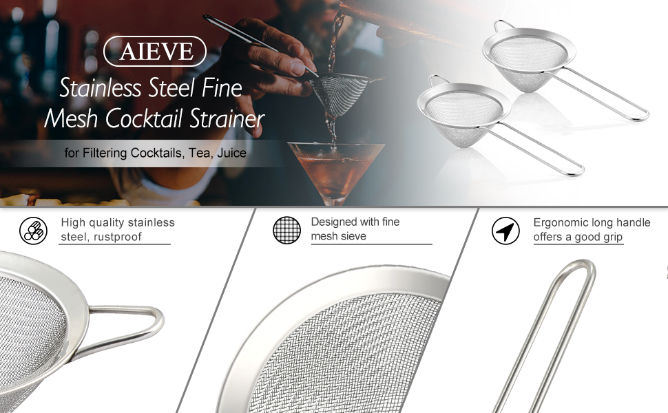 AIEVE Cocktail Strainer, 2 Pack Stainless Steel Bar Strainers, Tea