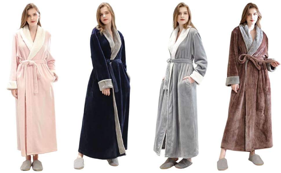 PUTUO Womens Bathrobe Soft Fleece Dressing Gown Ladies Winter Warm Long