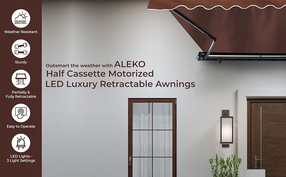 ALEKO Automatic Retractable LED Awning 20' W x 10' L Motorized Crank