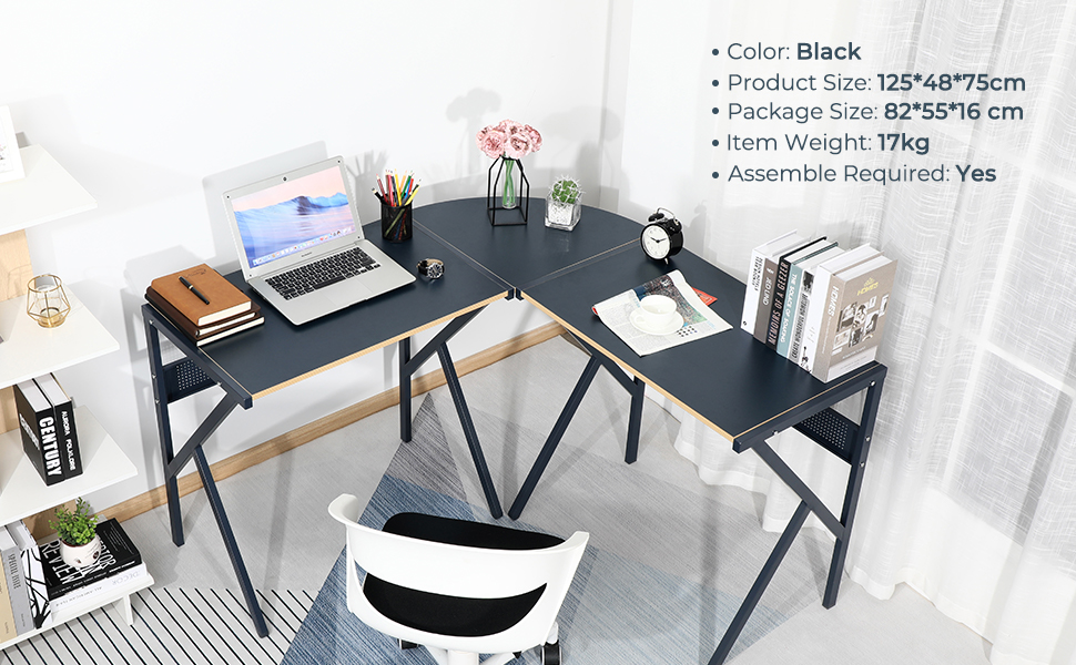 AINGOO FNDESK49X19X29BWRC L Shaped Home Office Round Corner