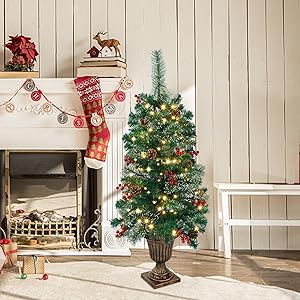 Juegoal 3 FT Christmas Tree, Pre-Lit Crestwood Spruce Entrance Tree