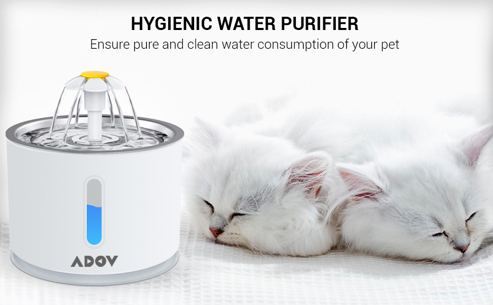 ADOV Cat Drinking Fountain, 2.4L Stainless Steel Top Flower Style Pet