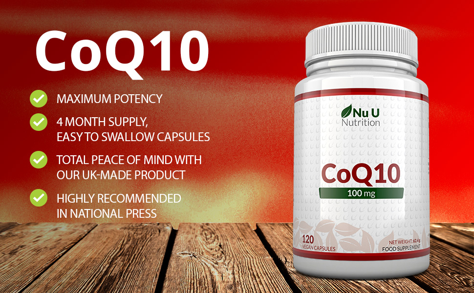 CoQ10 100mg 120 Coenzyme Q10 Capsules Made in the UK by Nu U