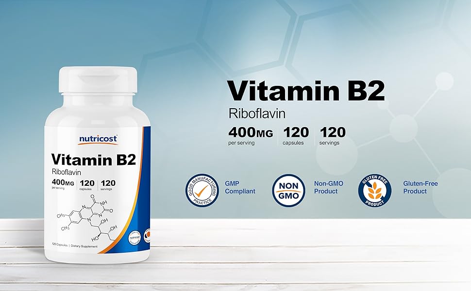 Nutricost Vitamin B2 (Riboflavin) 400mg 120 Capsules High Potency