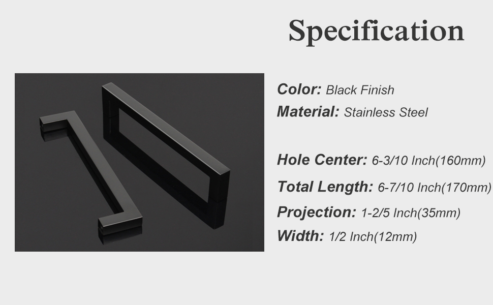 Probrico (30 Pack) Flat Black Square Pulls Stainless Steel Drawer Handles 63/10 Inch