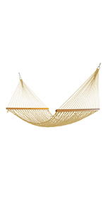 Nags Head Hammocks NH11OT Single Oatmeal Duracord Rope Hammock with Free Extension Chains & Tree Hooks, Handcrafted in The USA, Accommodates 1 Person, 450 LB Weight Capacity, 12 ft. x 49 in. Nags Head Hammocks Tan DuraCord Rope Hammock