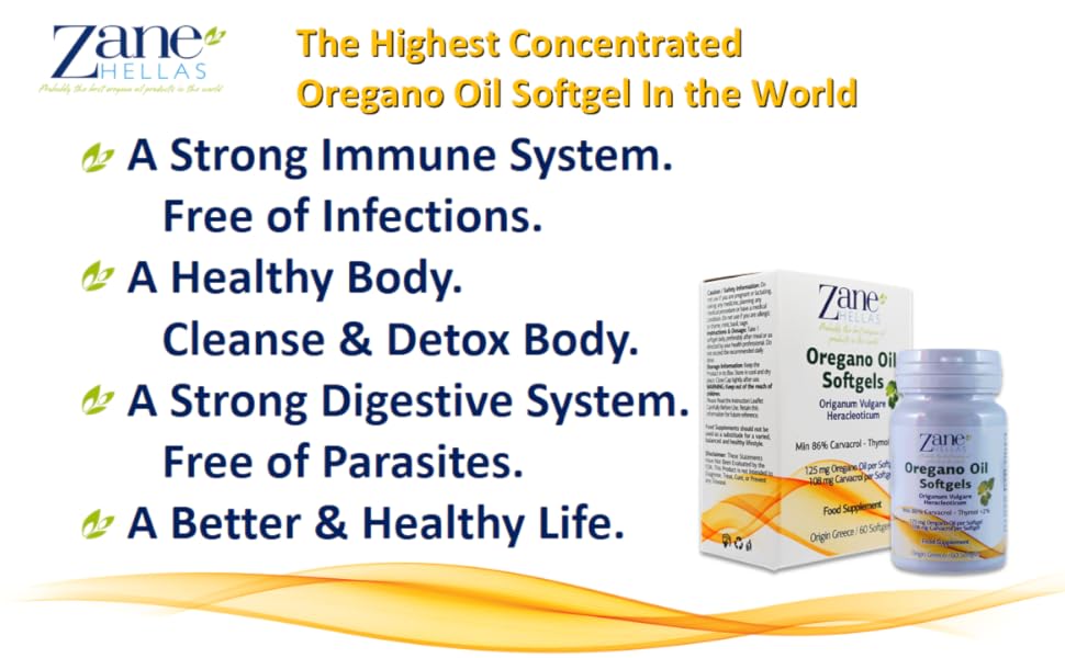 Zane Hellas Oregano Oil Softgels. The Highest Concentration in The