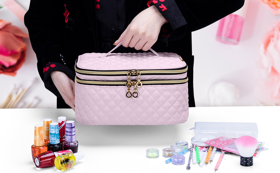 YARWO Double Layer Nail Polish Organizer, Portable Storage Bag for 24