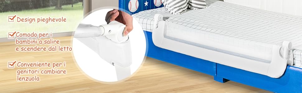 COSTWAY Sponda Di Sicurezza Da Letto, Paracolpi Barriera Letto Pieghevole Per Bambini, In Spugna, Varie Lunghezze Disponibili (Bianco, 120x40x42cm) 12 1