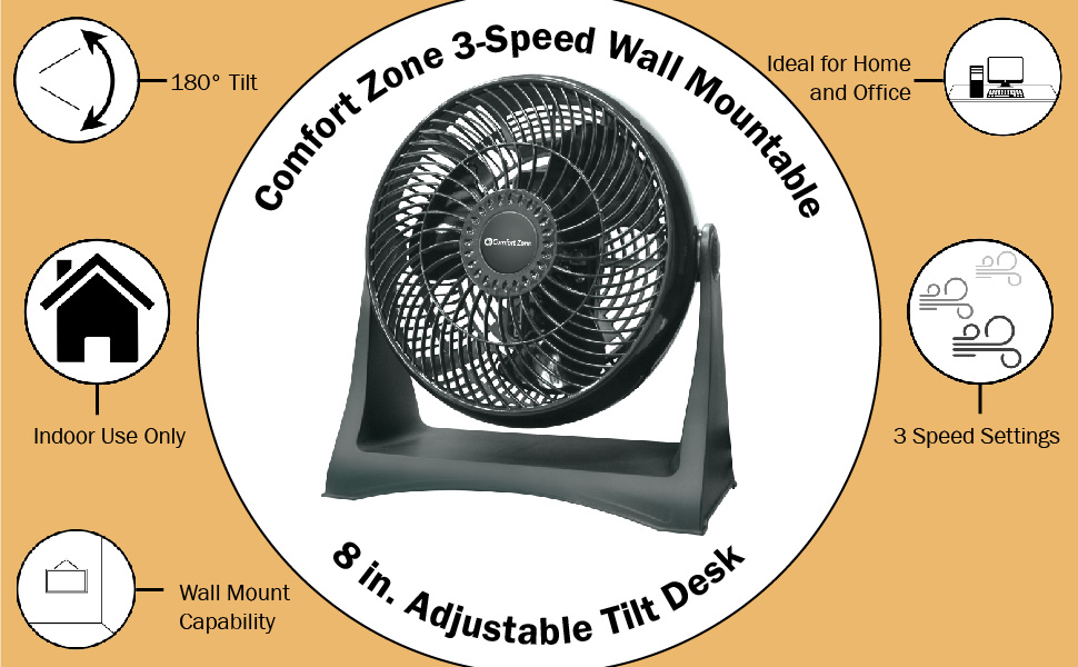 Amazon Com Comfort Zone Czhv8t 3 Speed Wall Mountable 8 Inch High