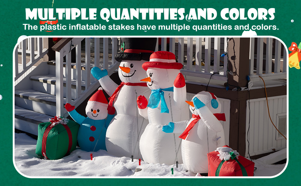 The plastic inflatable stakes have multiple quantities and colors.