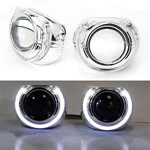 H1 Bi-Xenon HID Projector Lens w/S-MAX LED Halo Ring Daytime Running Light Shroud