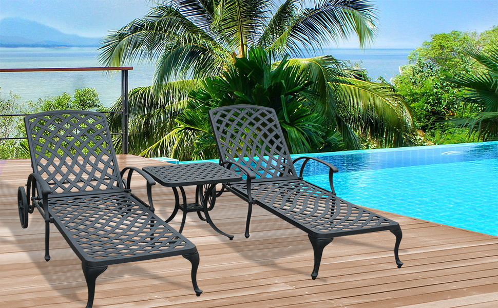 HOMEFUN Patio End Table, Outdoor Square Cast Aluminum Side