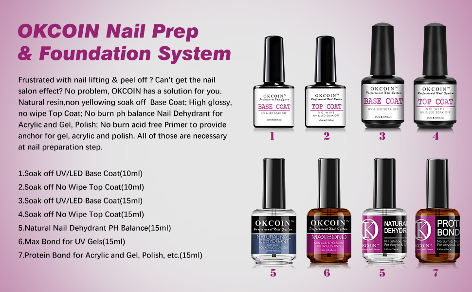 OKCOIN Gel Base and Top Coat, No Wipe Gel Top Coat Base
