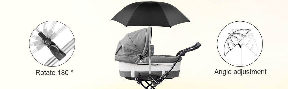 RIOGOO Baby Pram Umbrella Universal Parasol Umbrella 50+ UV Baby And Infant Sun Protection Umbrella With Umbrella Handle For Pram, Stroller, Pushchair And Buggy-Grey
