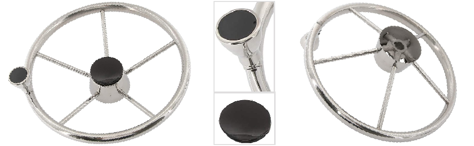 NovelBee 5 Spoke Dia.13-1/2" Stainless Steel Boat Steering Wheel with Control Knob and Cap