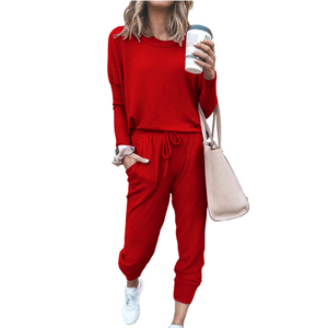 Two Piece Outfit Long Sleeve Crewneck Pullover Tops And Long Pants Sweatsuits Tracksuits