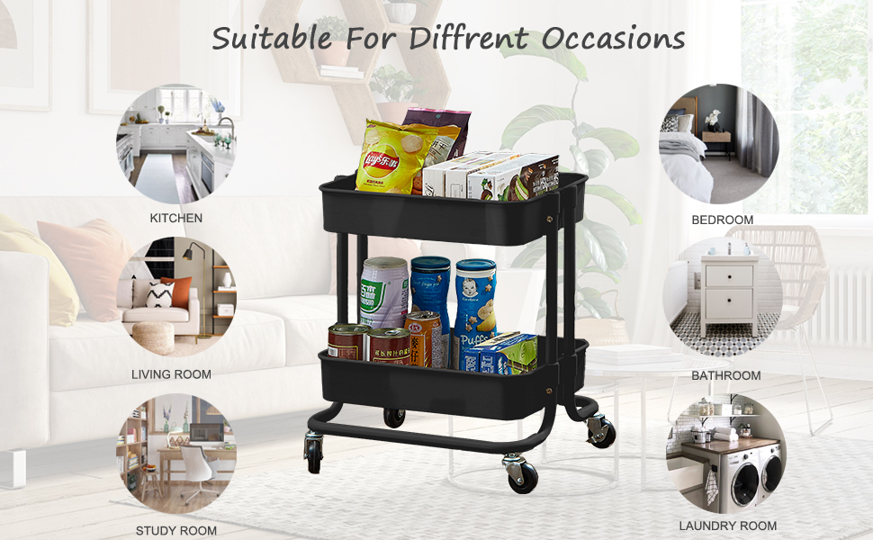 2Tier Utility Rolling Cart Storage Sofa Side Table with