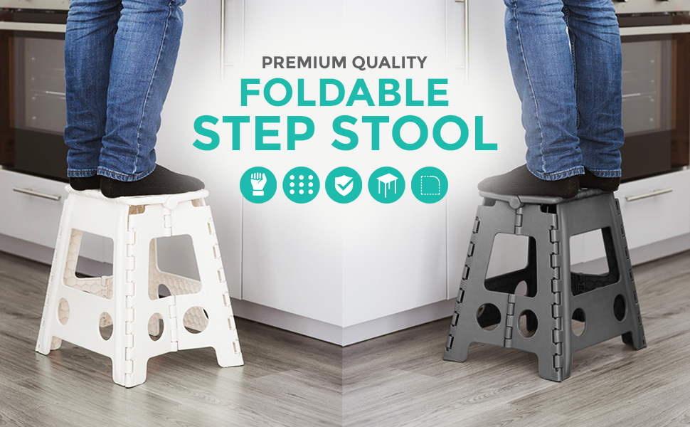 LIVIVO Folding Step Stool Compact and Lightweight Two Tier Anti Slip Stepping Stool Folds