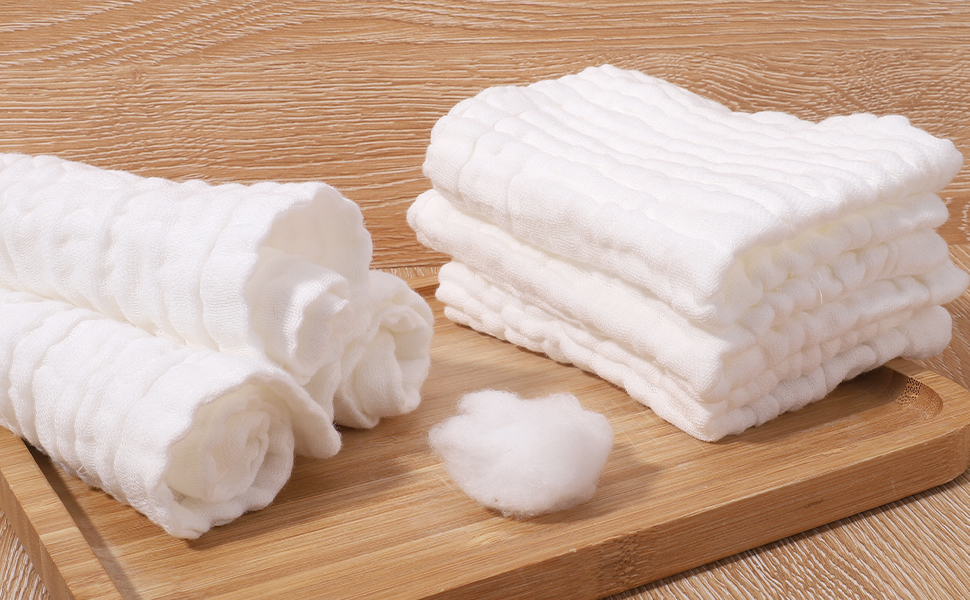 10 Pcs White Muslin Washcloths 