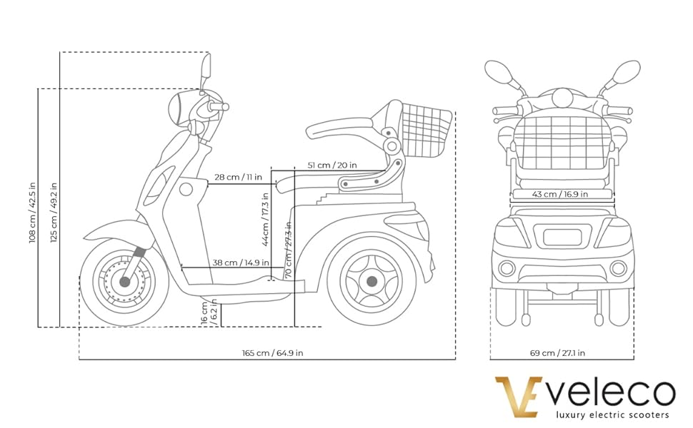 VELECO 3 Wheeled Electric Mobility Scooter 900W 8 mph/16 mph ZT15 White