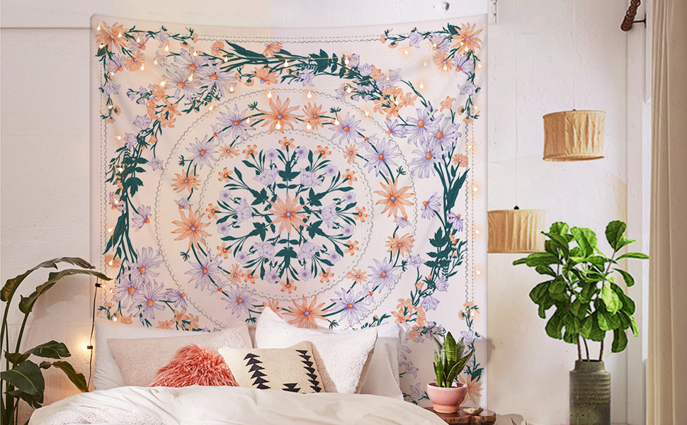 Simpkeely Mandala Floral Medallion Tapestry, Sketched Clara