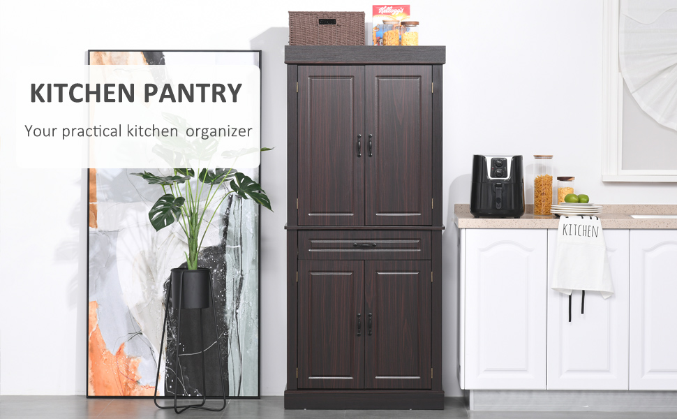 71" Freestanding Kitchen Pantry, Modern Kitchen Pantry