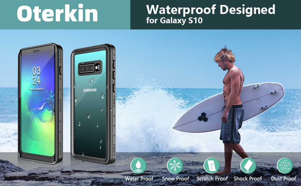 Oterkin Samsung Galaxy S10 Waterproof Case, S10 Case Built in Screen Protector 360° Full Body