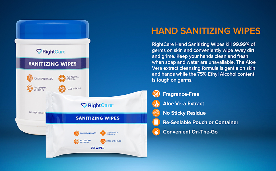 RightCare 75 Alcohol Hand Sanitizing Wipes with Aloe