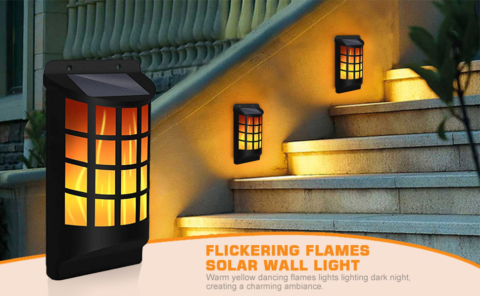 Solar Flame Lights Outdoor, Waterproof Flickering Flame Wall Lights