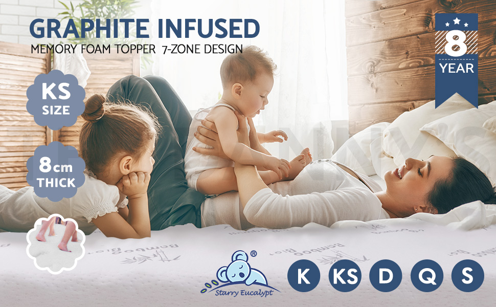 STARRY EUCALYPT King Single Memory Foam Mattress Topper with Bamboo