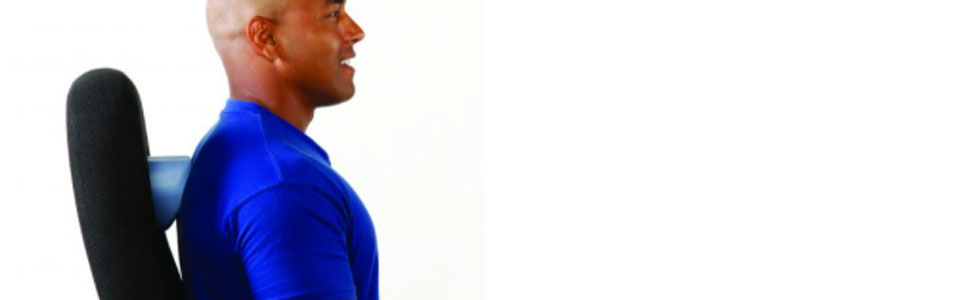 Man using the Sport Deep Tissue CranioCradle on middle back region sitting on a chair.