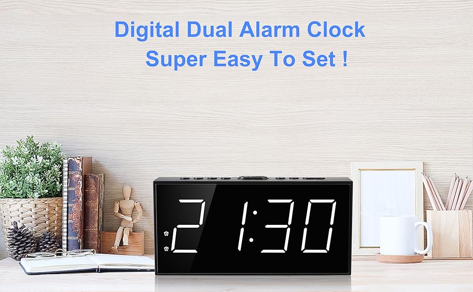 Digital Alarms Clock for Bedroom, 7" Large Display LED Loud Alarm Clock