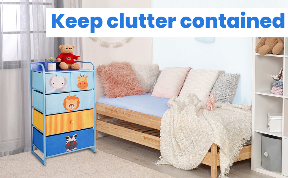 Keep clutter contained with our kids drawer dresser