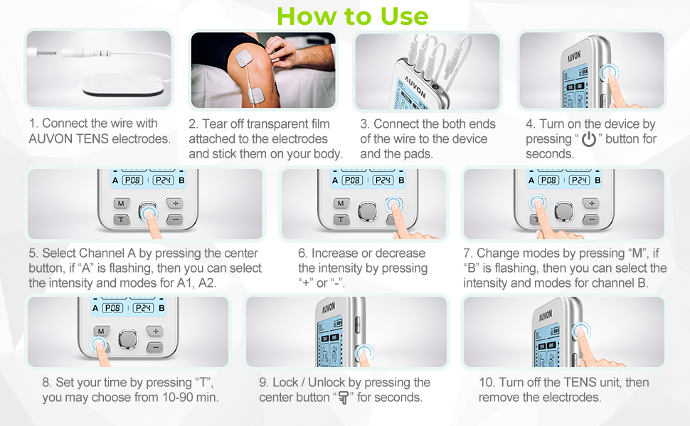 AUVON 4 Outputs TENS Machine for Pain Relief, TENS EMS Muscle
