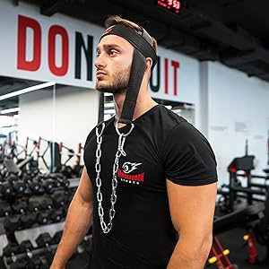 Kopftrainer Nackentrainer Hals Training Head Harness mit Stahl Kette Neoprene Gewichtheben Übung