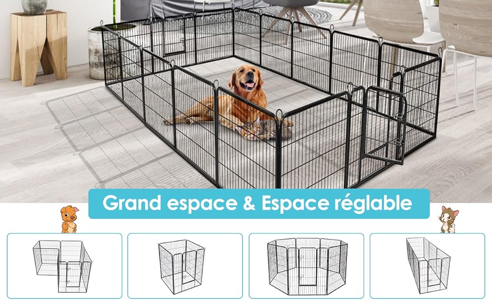 GOPLUS Parc/Enclos Pour Animaux En Metal, Parc Pliable à 8 Panneaux, Différente Forme, Porte à Double Verrou, Clôture Pour Intérieur Et Extérieur, Hauteur 100 Cm, Pour Chien, Chiot, Chat, Lapin 11 z