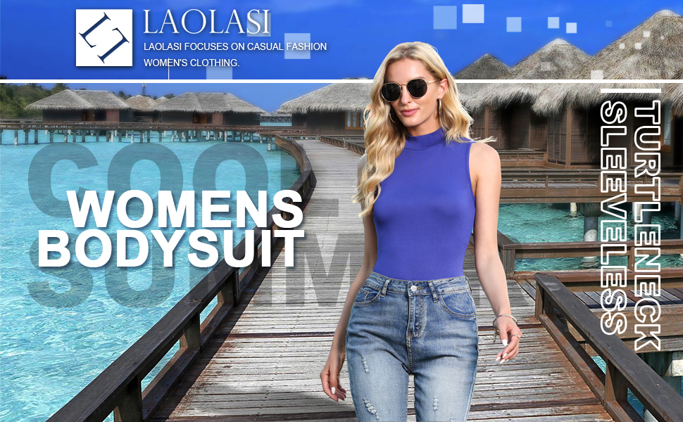 LAOLASI Women's Turtleneck high neck Sleeveless Slim Fit Casual Sexy Basic Extender Bodysuit