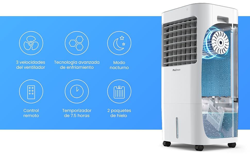 Pro Breeze Climatizador Evaporativo Portátil 10L con 4 Modos de ...