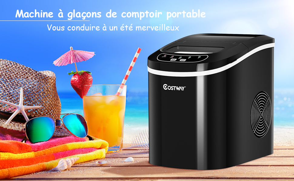 COSTWAY Machine à Glaçons Machine Pour Glace Réservoir 2,2L,12kg/24H 9 Glaçons Par 6-13Min, Pour Maison,Bureau,Café Noir 11 machine à glaçon