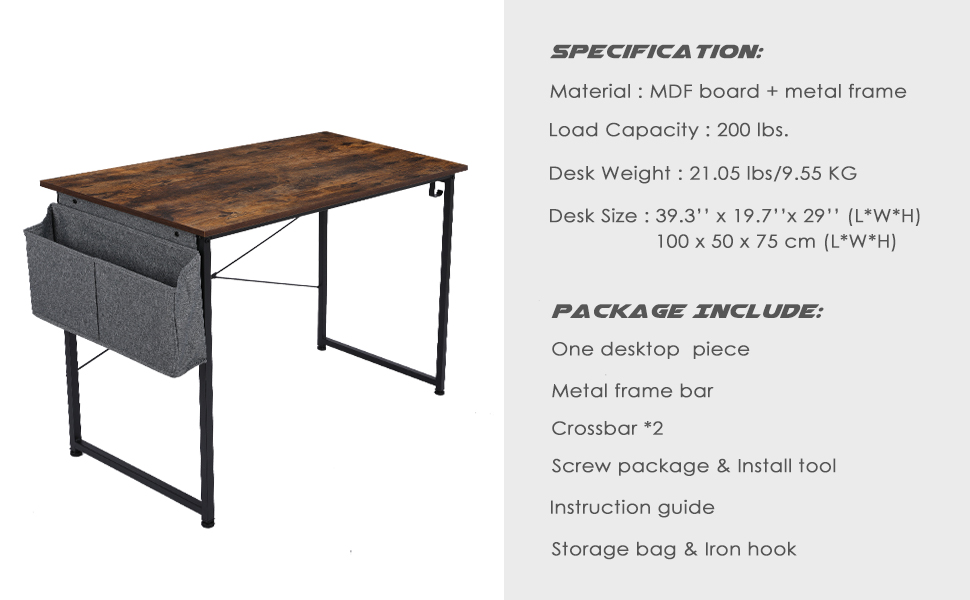 AuAg 100cm Small Computer Desk, Home Office Writing Desk, Modern