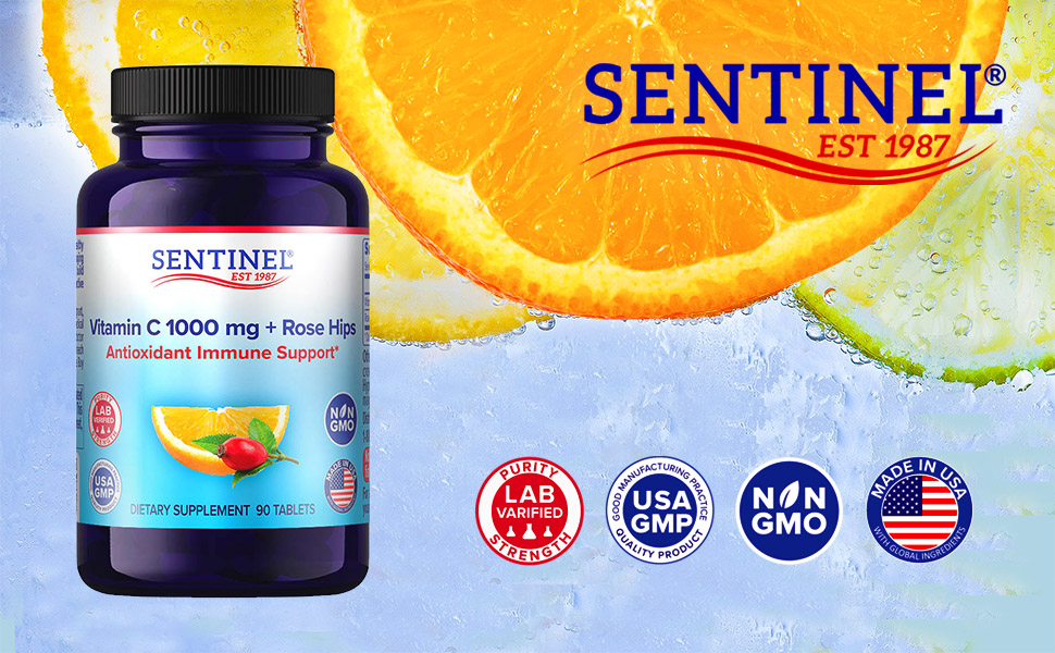 Sentinel Vitamin C 1000mg + Rose Hips 20mg, Antioxidant