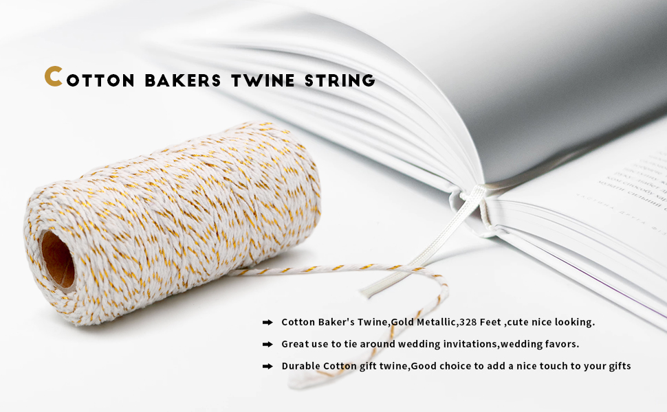 328 Feet Cotton Bakers Twine String,Gold Twine String,Gift